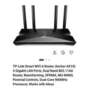 TP-Link Router Archer AX10 AX1500 Wi-Fi 6 Router 1201/300Mbps 5/2.4GHz Retail